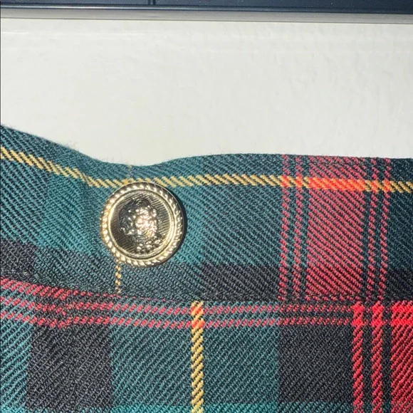 Preston & York Tartan Plaid A-Line Pleated Skirt with Gold Buttons - size 8 - Picture 4 of 6